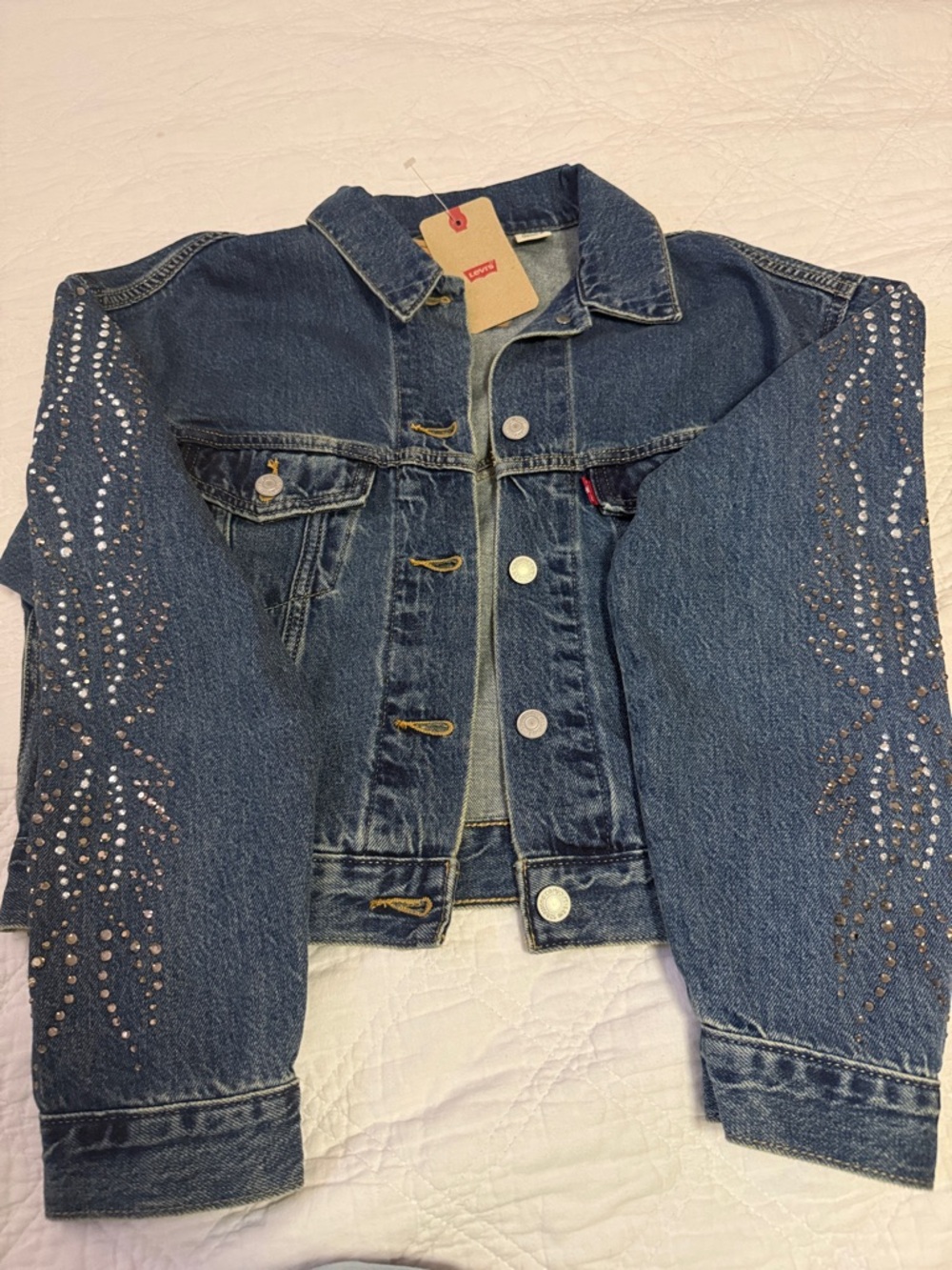 Levi's Blue Denim Jacket with Studded Sleeve Design